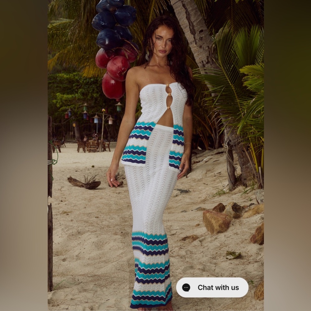 Chic White and Blue Crochet Swim Cover-Up